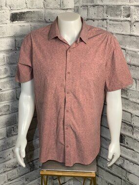 FarWest Button Down Shirt Mens XL Pink Floral Stretch Lightweight Short Sleeve